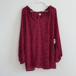 Old Navy NWT Red Floral Flutter Sleeve Blouse Boho Lightweight Summer Sz 3X
